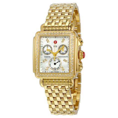 gold michele watch replica|michele gold watch with diamonds.